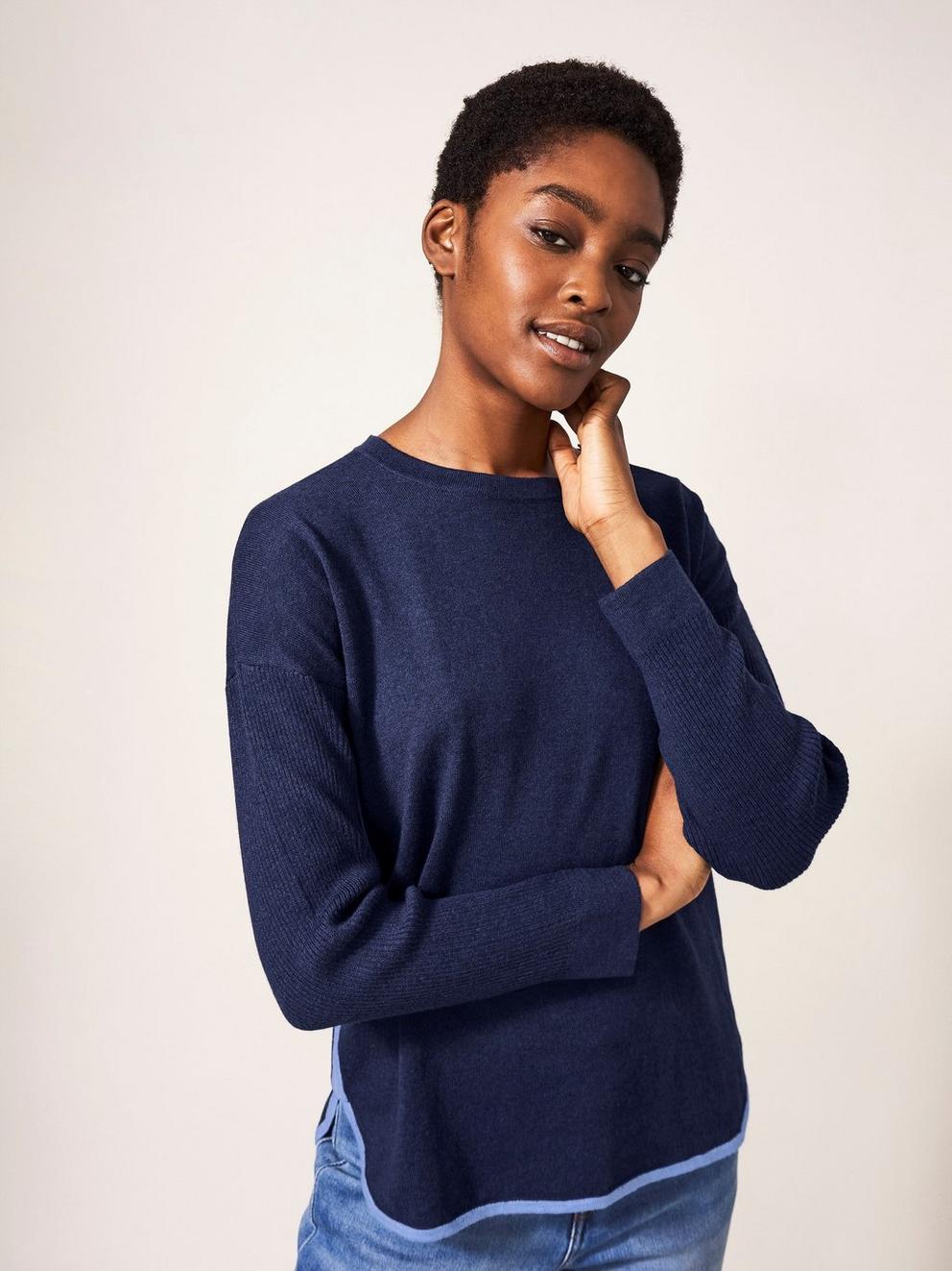 Promenade Cotton Jumper in NAVY PLAIN - LIFESTYLE