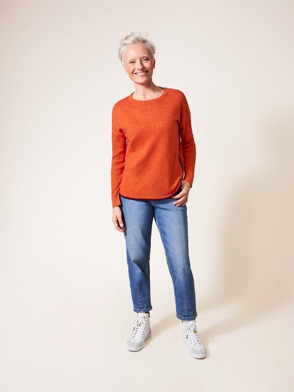 Promenade Cotton Jumper in ORANGE - MODEL FRONT