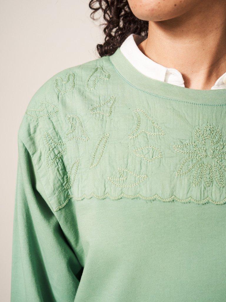 Busy Bee Hoodie in SEAFOAM GREEN PLAIN - MODEL DETAIL