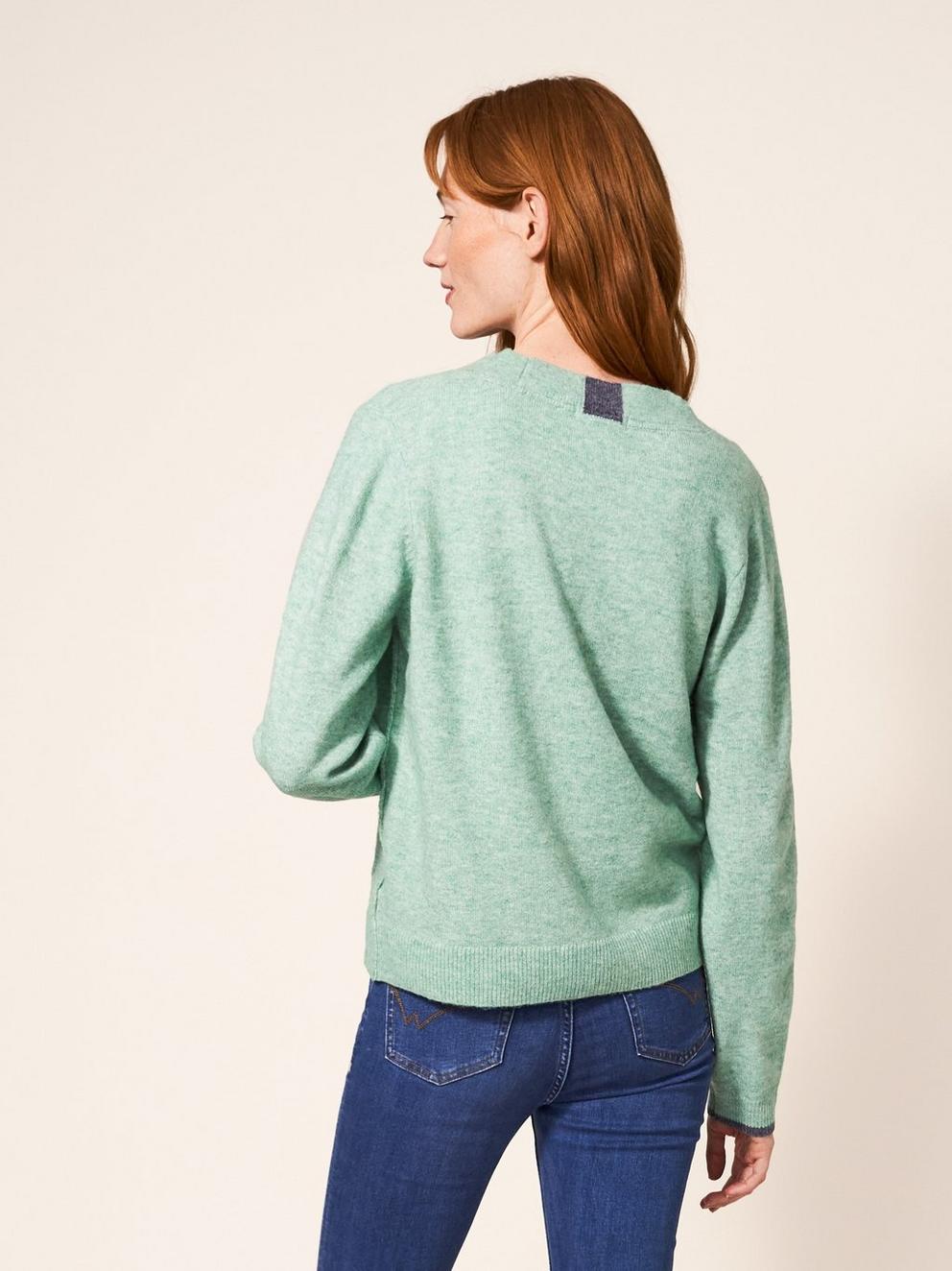 Ivy Cardigan in GREEN - MODEL BACK