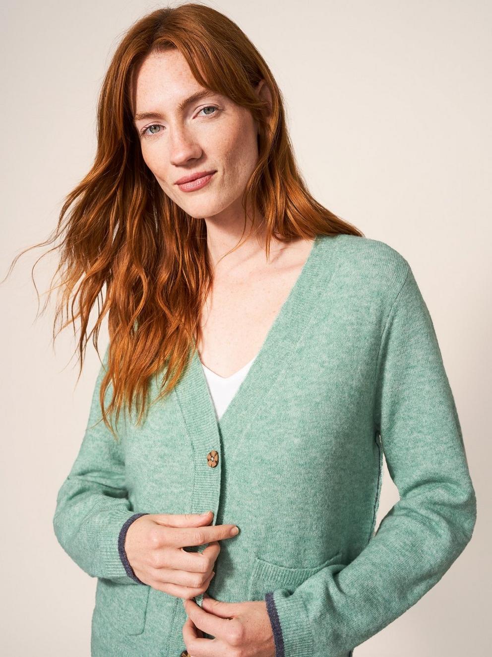 Ivy Cardigan in GREEN - MODEL DETAIL