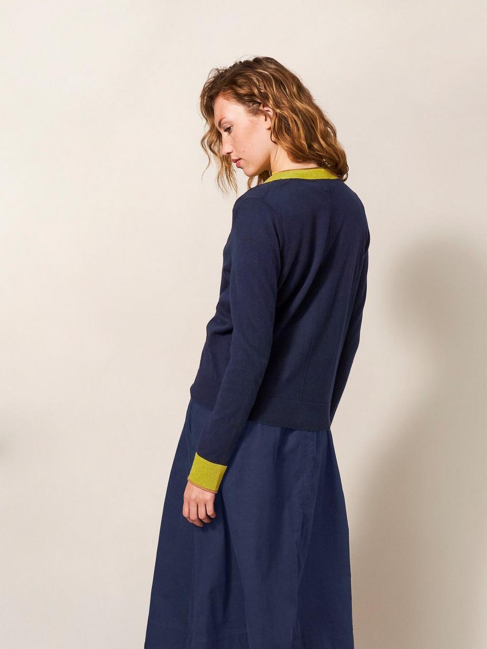 Ivy Cardigan in NAVY - MODEL BACK