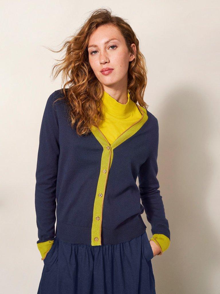 Ivy Cardigan in NAVY - MODEL FRONT