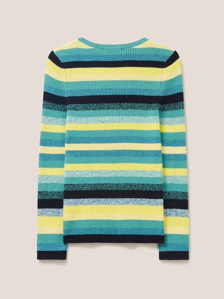 Cashmere Willow Stripe Jumper in GREEN STRIPE - FLAT BACK