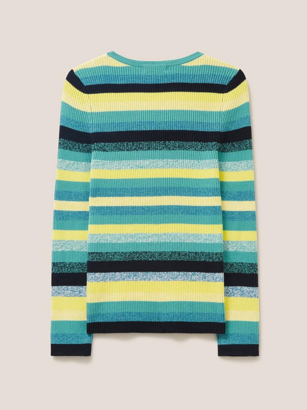 Cashmere Willow Stripe Jumper in GREEN STRIPE - FLAT BACK