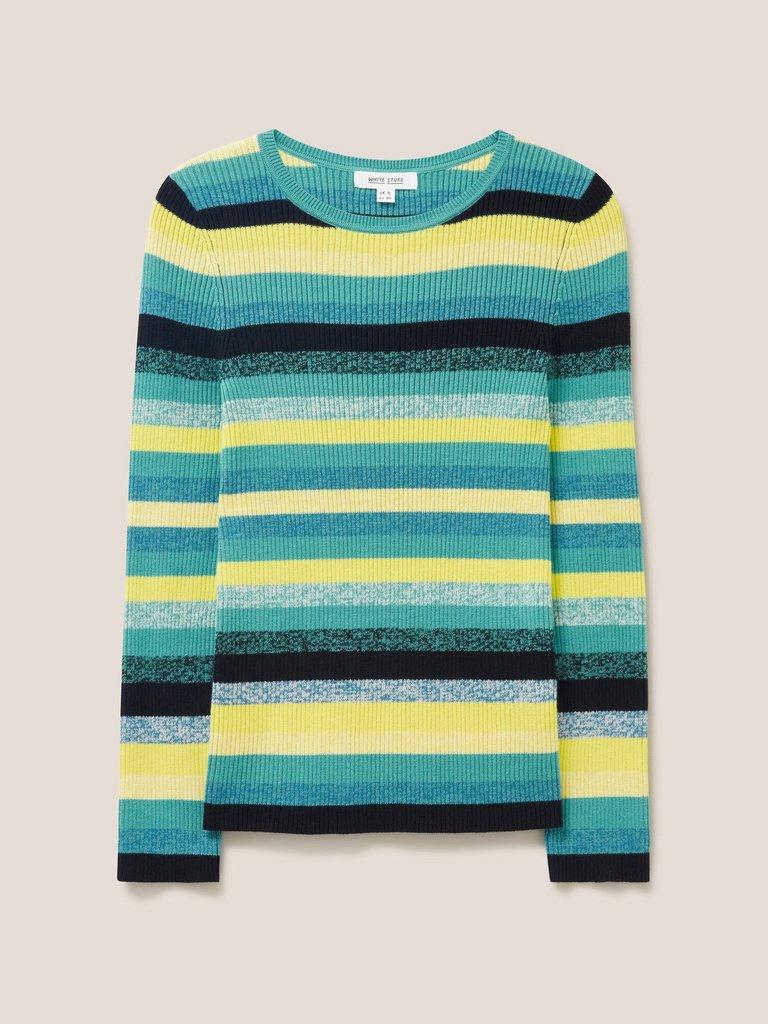 Cashmere Willow Stripe Jumper in GREEN STRIPE - FLAT FRONT