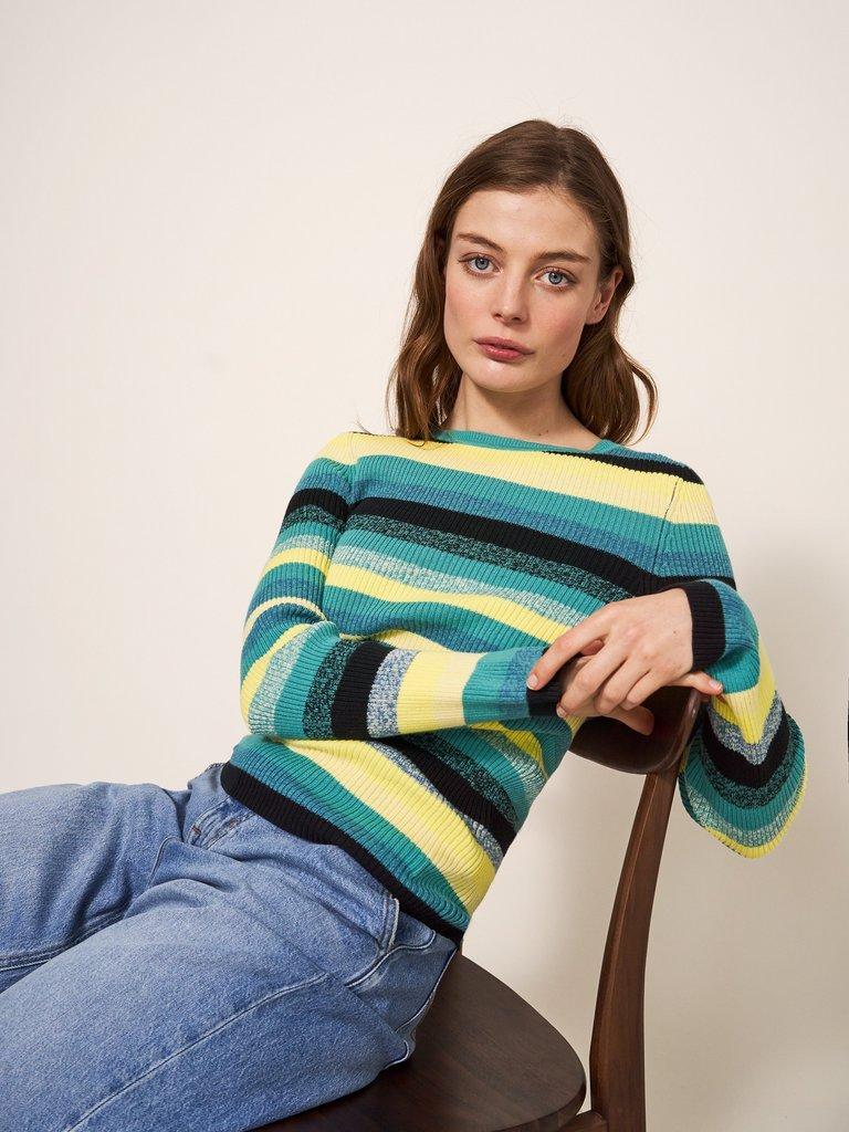 Cashmere Willow Stripe Jumper in GREEN STRIPE - LIFESTYLE