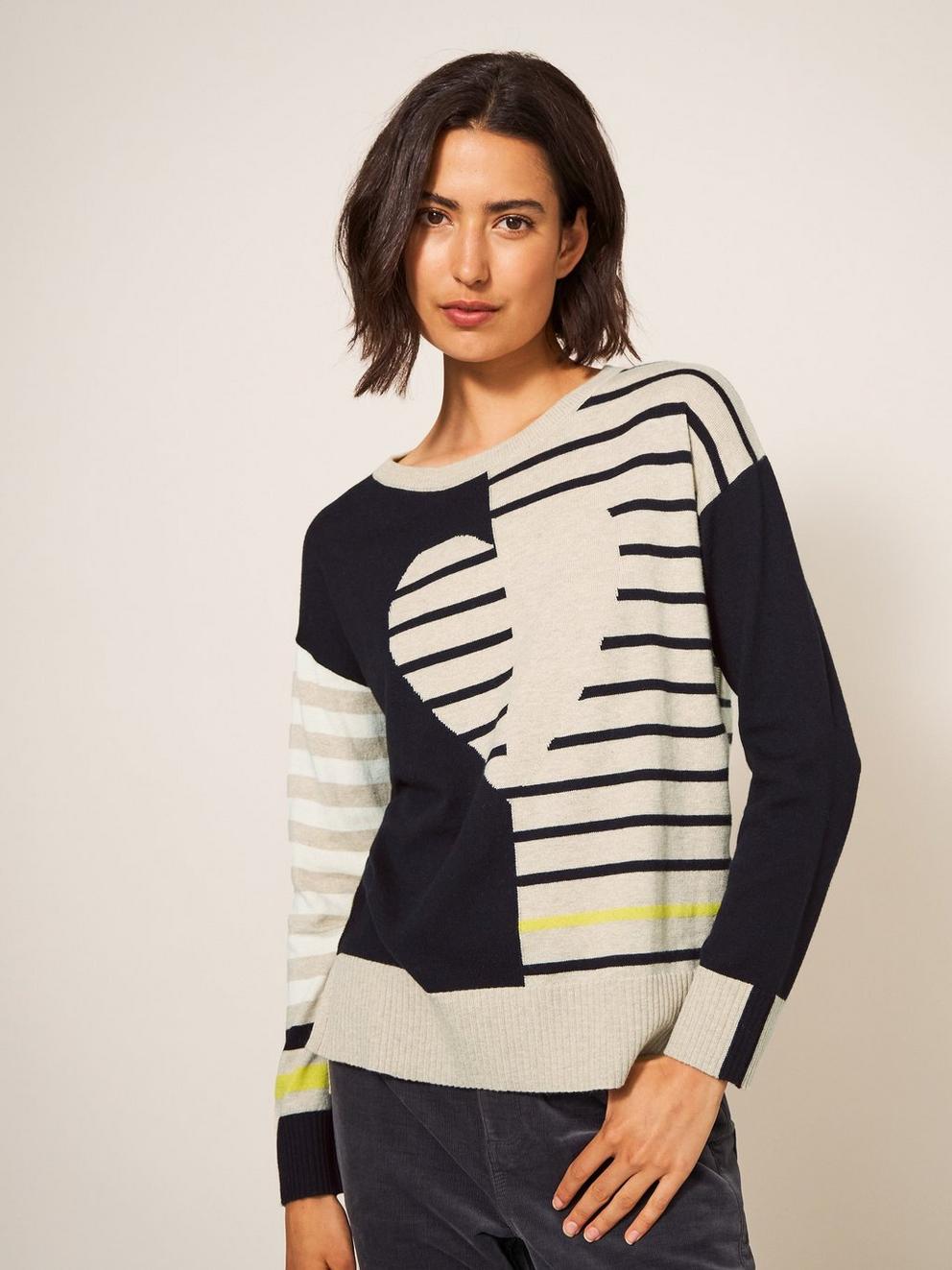 Shooting Hearts Jumper in GREY MIX PRINT - MODEL FRONT