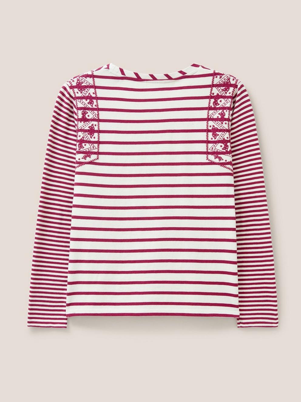 Shoreline Jersey Tee in CHERRY PINK STRIPE - FLAT BACK