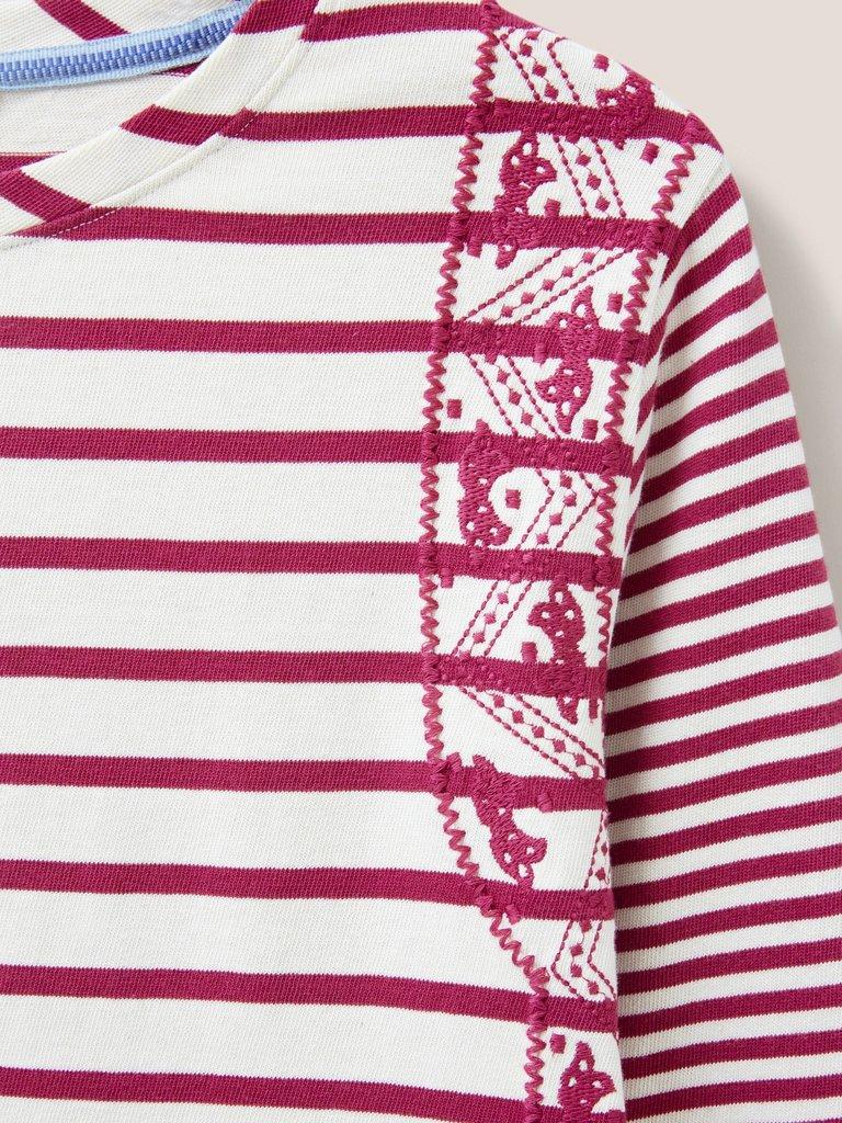 Shoreline Jersey Tee in CHERRY PINK STRIPE - FLAT DETAIL