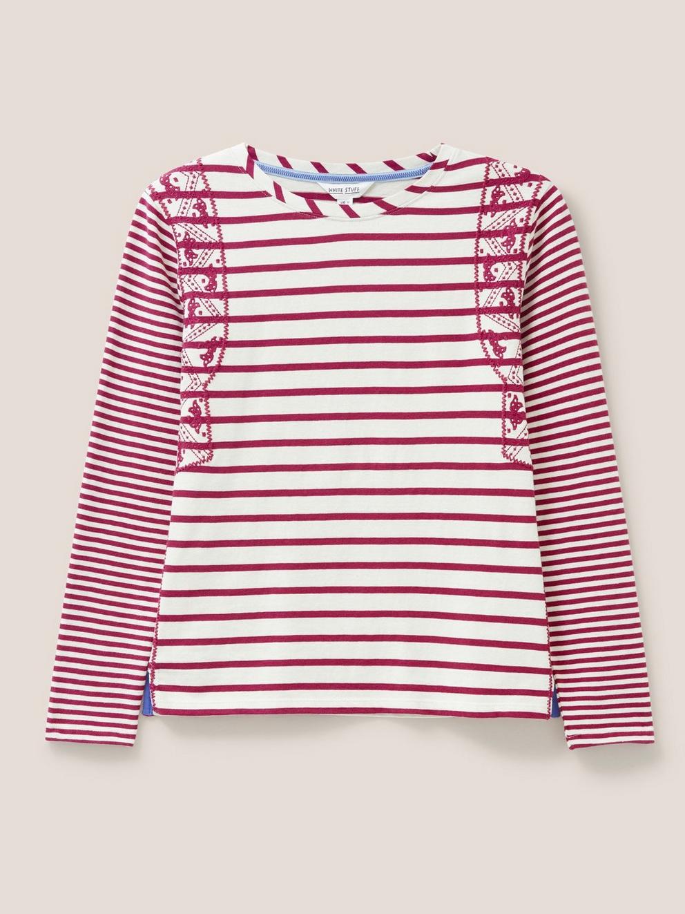 Shoreline Jersey Tee in CHERRY PINK STRIPE - FLAT FRONT