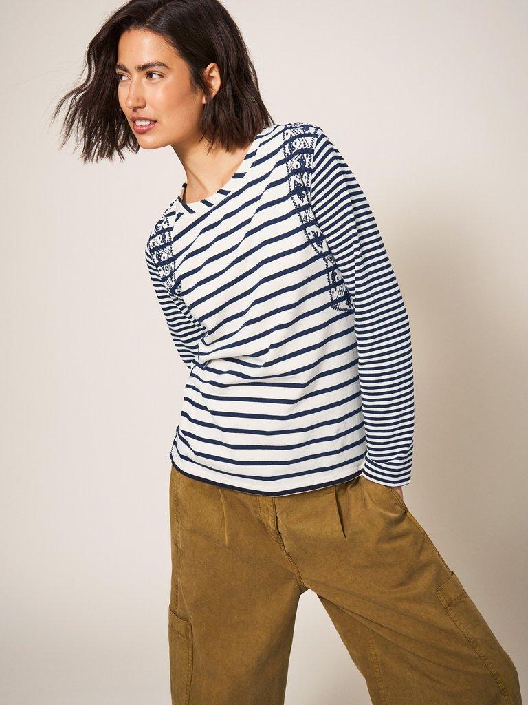 Shoreline Jersey Tee in QUARTZ BLUE STRIPE - LIFESTYLE