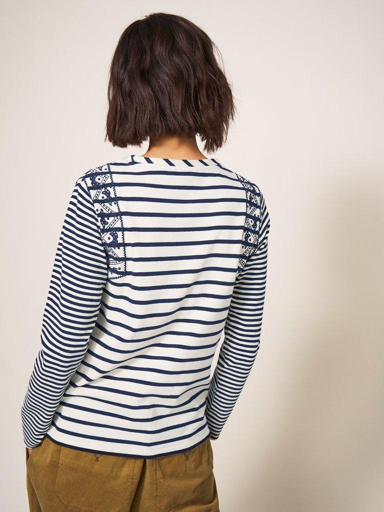 Shoreline Jersey Tee in QUARTZ BLUE STRIPE - MODEL BACK