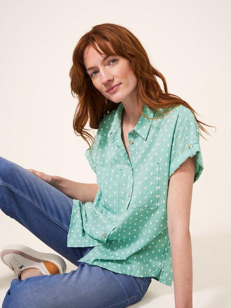 Essence Organic Cotton Tee in KIWI GREEN STRIPE - LIFESTYLE