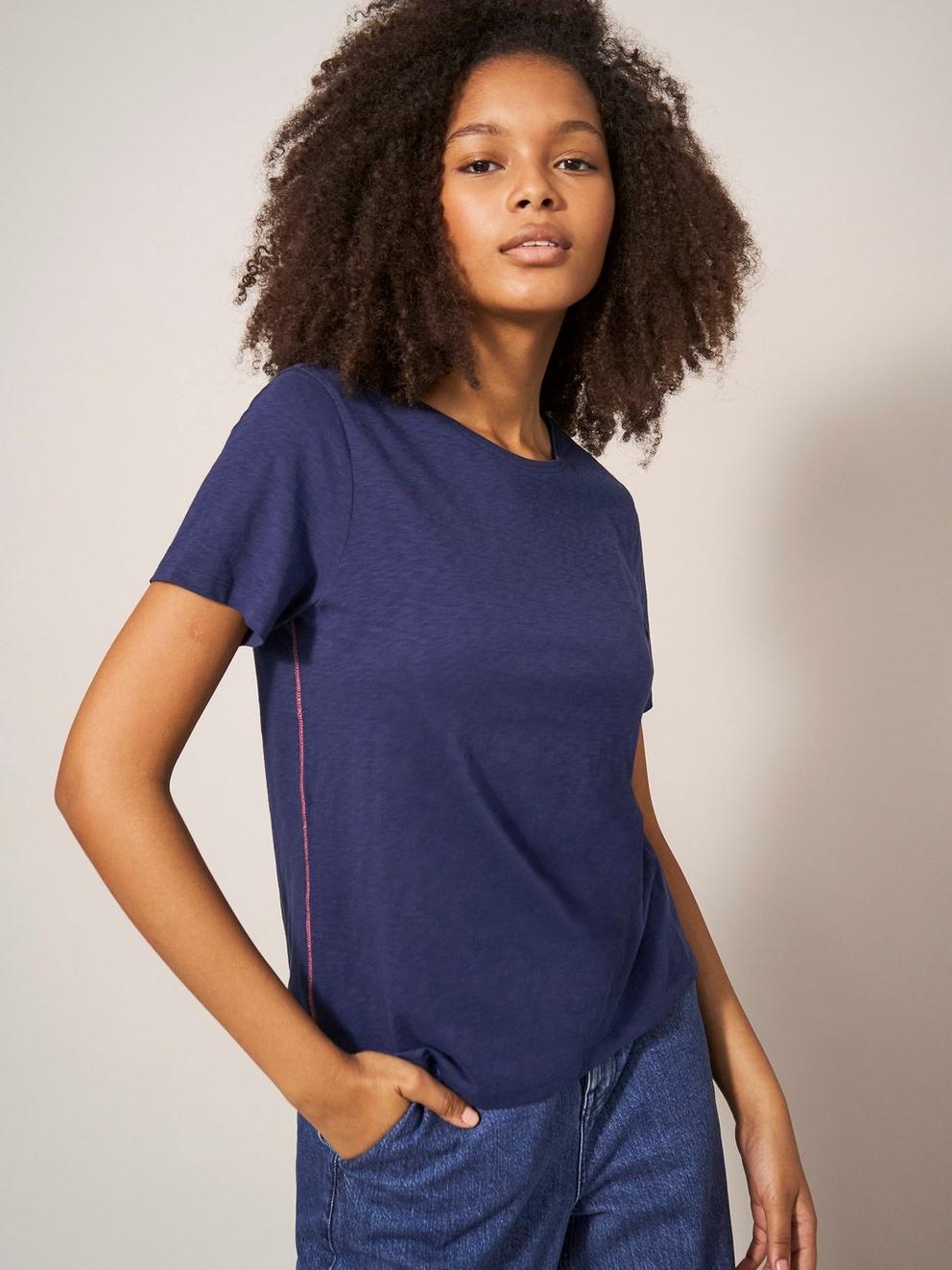 Essence Organic Cotton Tee in NAVY PLAIN - MODEL FRONT