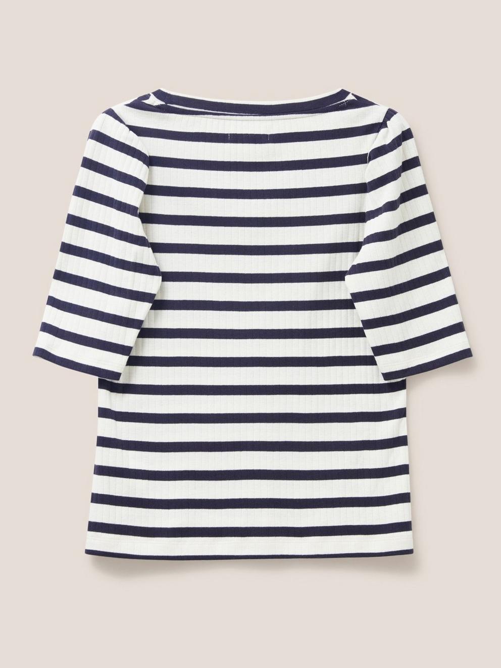 Essence Organic Cotton Tee in NAVY STRIPE - FLAT BACK