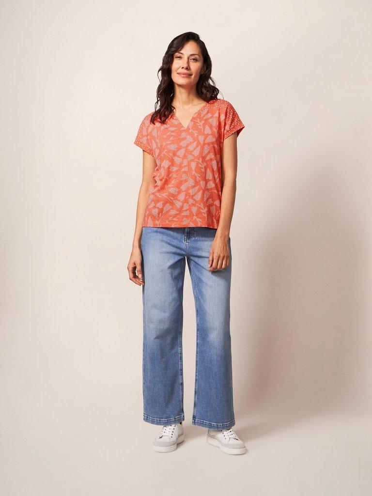 Essence Organic Cotton Tee in TOASTED ORANGE STRIPE - MODEL FRONT