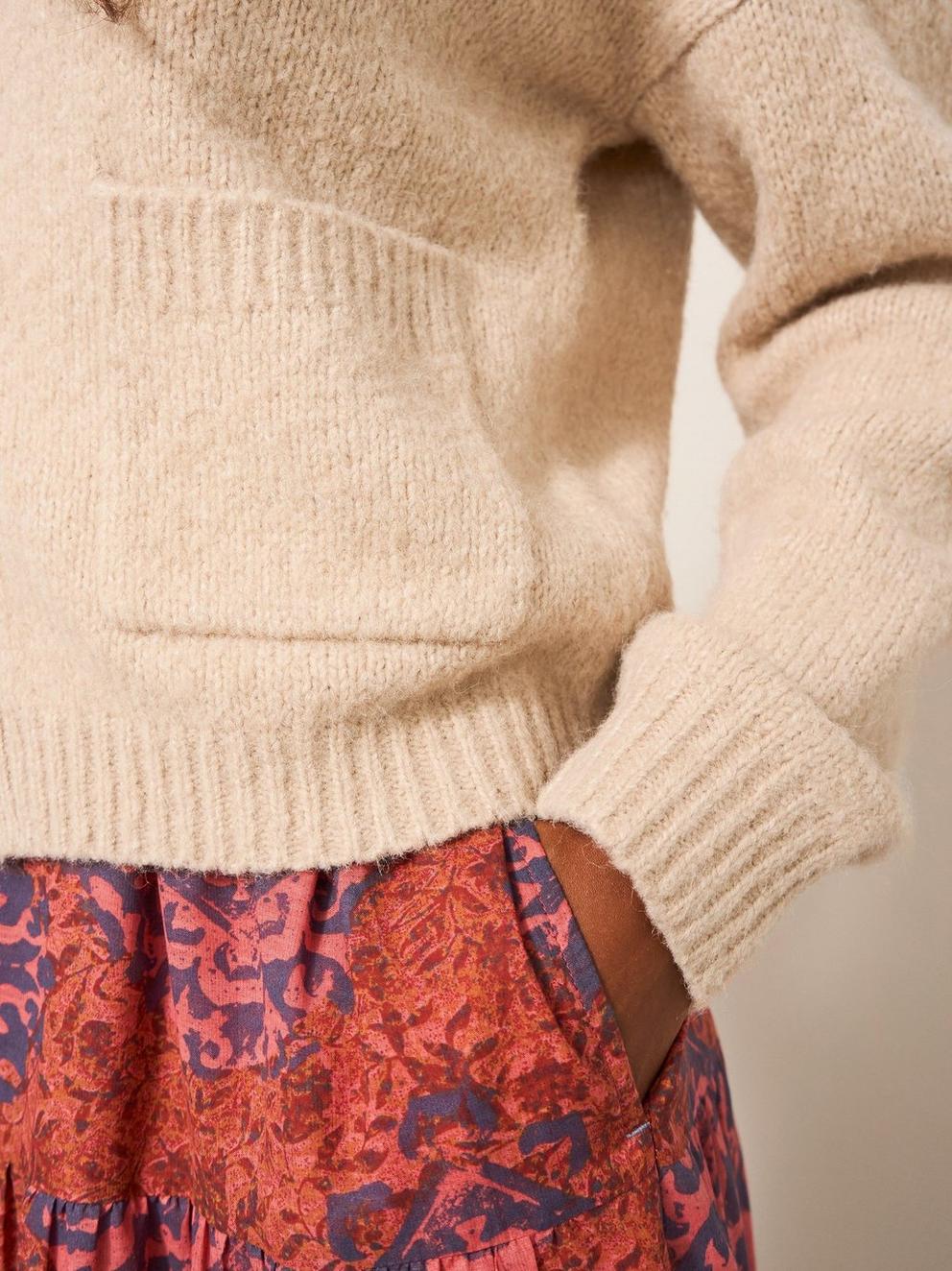 Hill Top Cardi in OATMEAL MARL - MODEL DETAIL