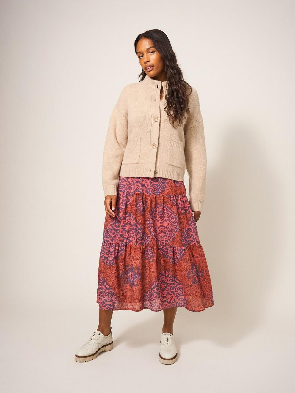 Hill Top Cardi in OATMEAL MARL - MODEL FRONT