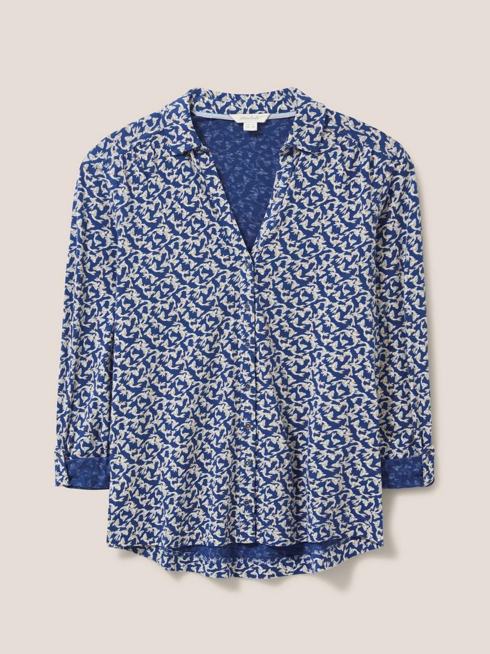 Fascination Top in NAVY PRINT - FLAT FRONT