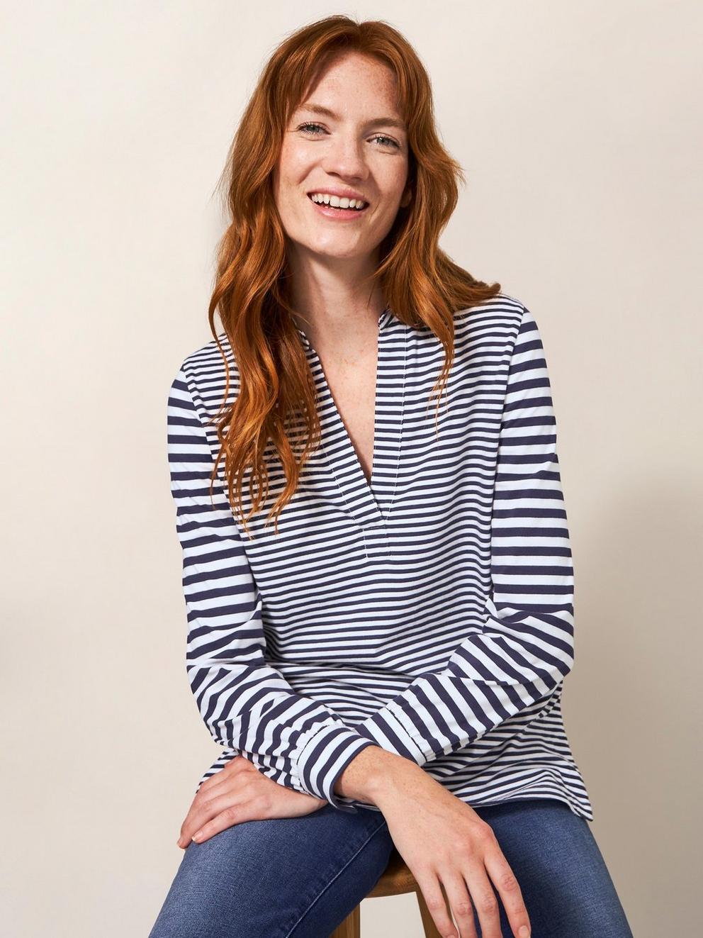 Sweet Melody Shirt in BLUE STRIPE - MODEL FRONT