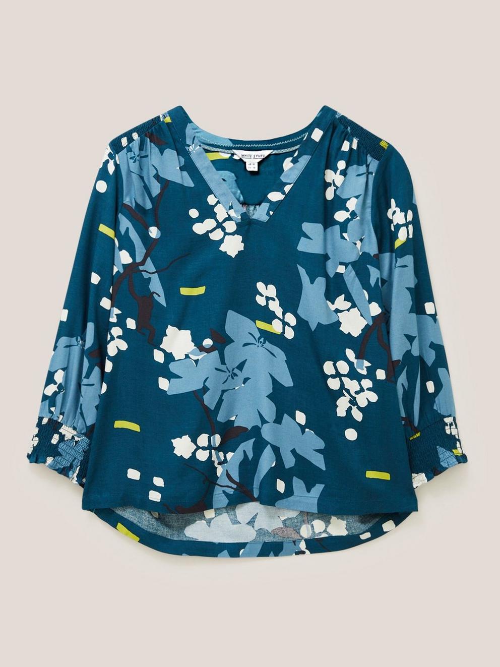 Yukiko Panel Top in TEAL PRINT - FLAT FRONT