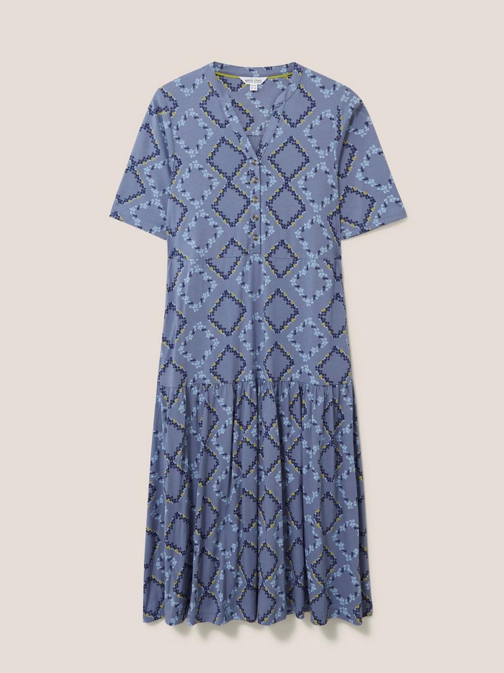 Jana Dress in VELVET BLUE PRINT - FLAT FRONT