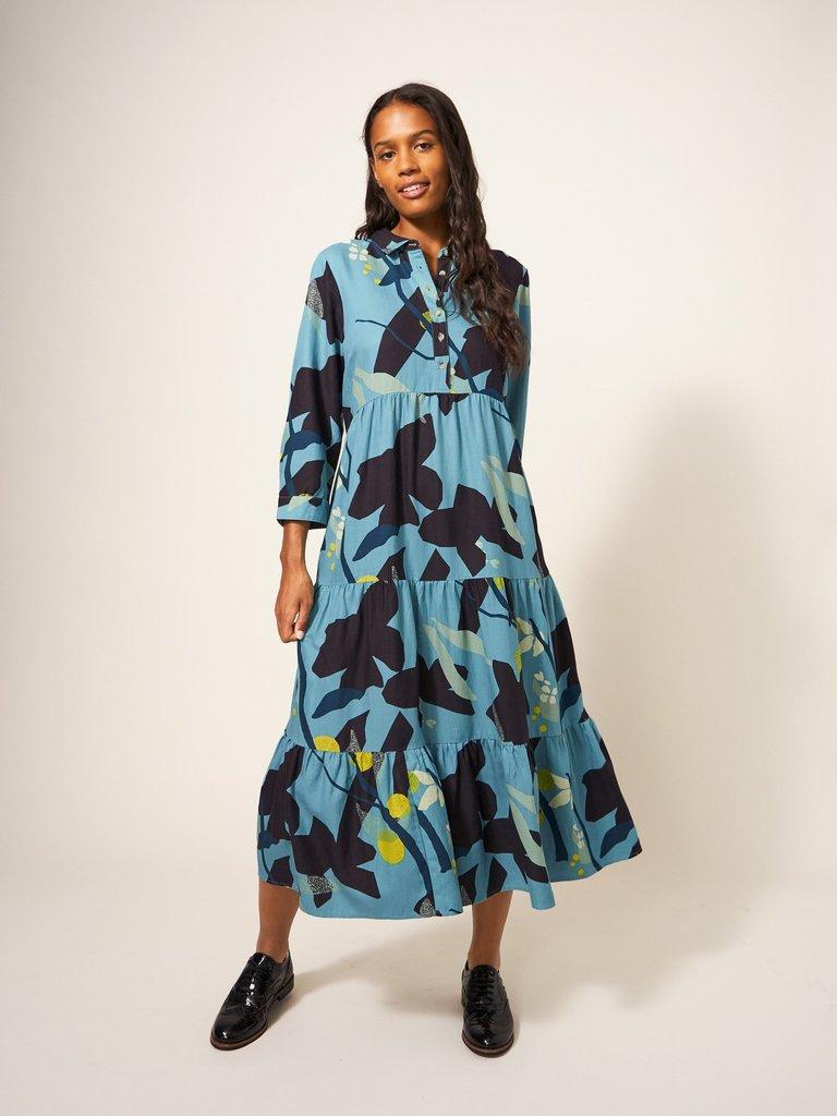 Anet Wrap Dress in DAWN BLUE PRINT - MODEL FRONT