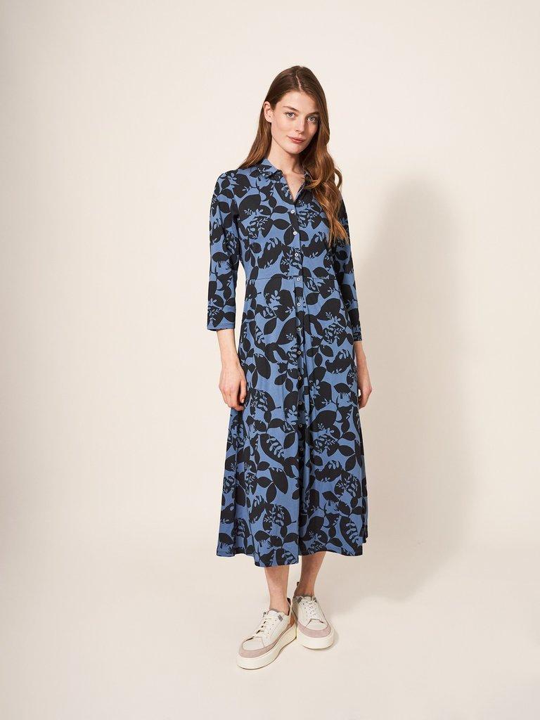 Ola Dress in DAWN BLUE PRINT - MODEL FRONT