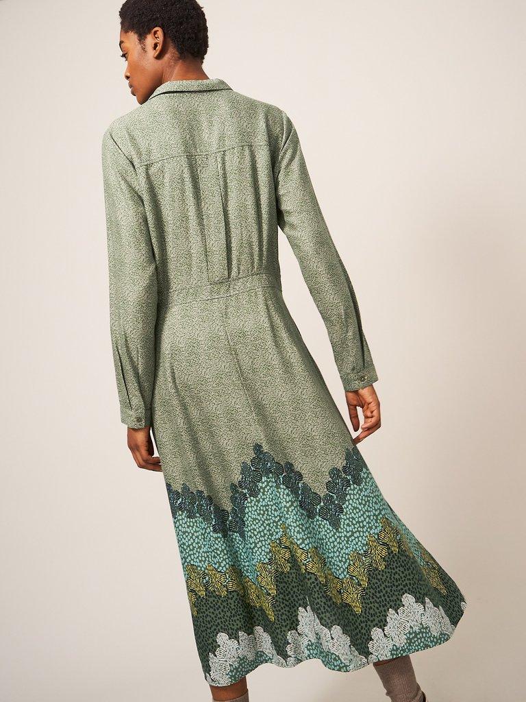 Polly Dress in IVY GREEN PRINT - MODEL BACK