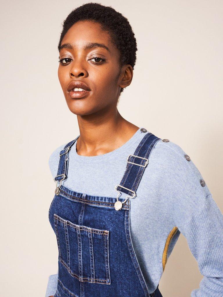 Darleen Denim Pinny in DENIM PLAIN - MODEL FRONT