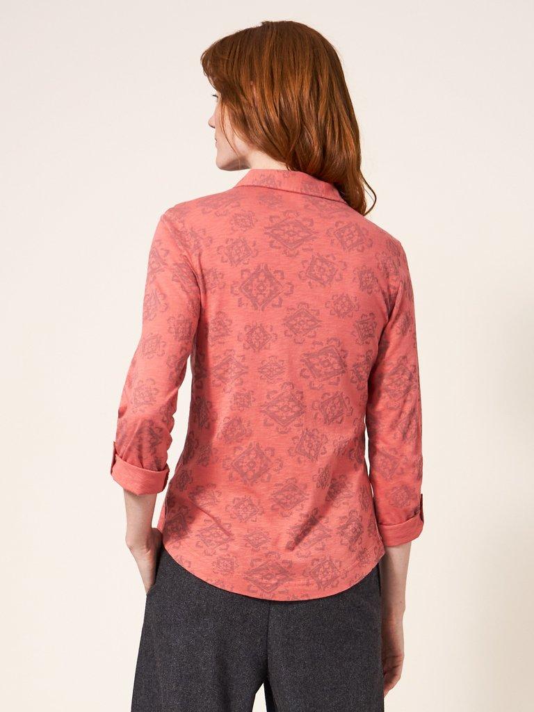 Dot To Dot Cord Shirt in AMBER ORANGE PRINT - MODEL BACK