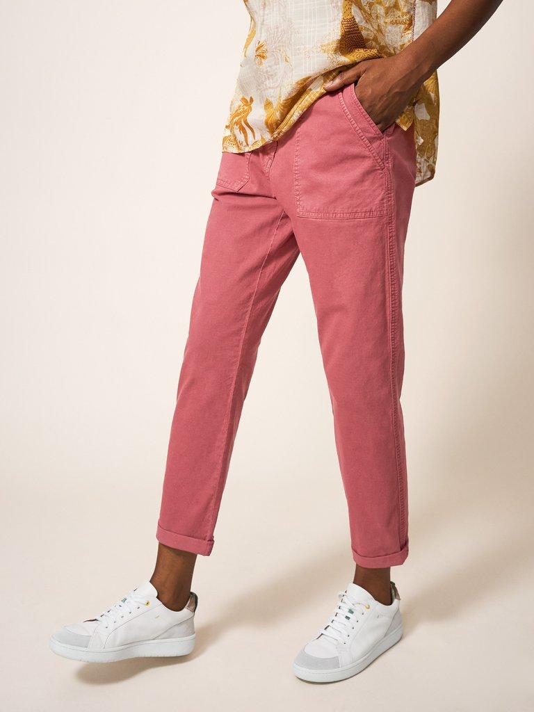 Lindenberry Chino in CHERRY PINK PLAIN - MODEL FRONT