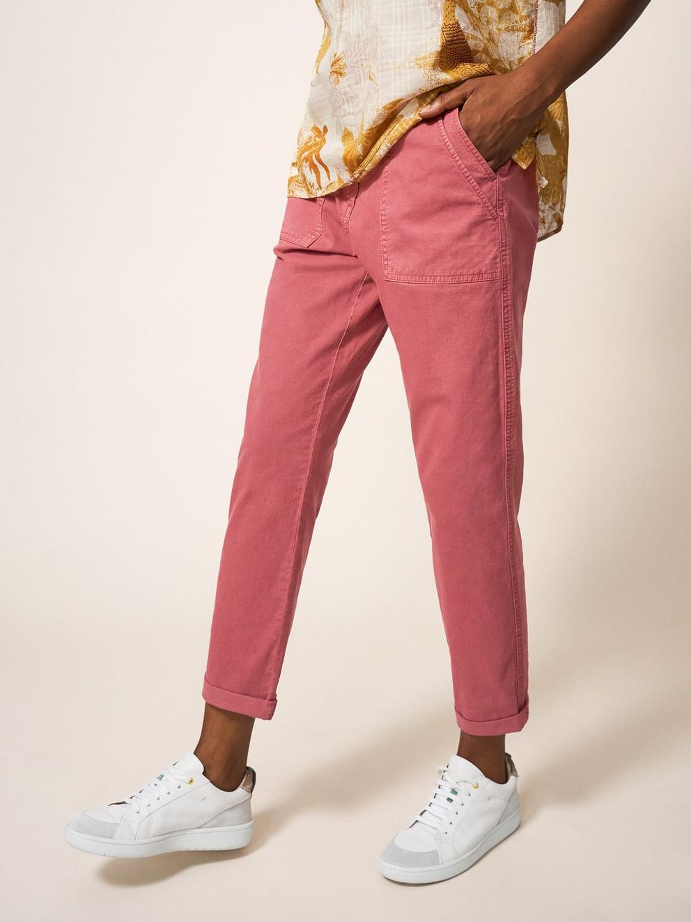 Lindenberry Chino in CHERRY PINK PLAIN - MODEL FRONT