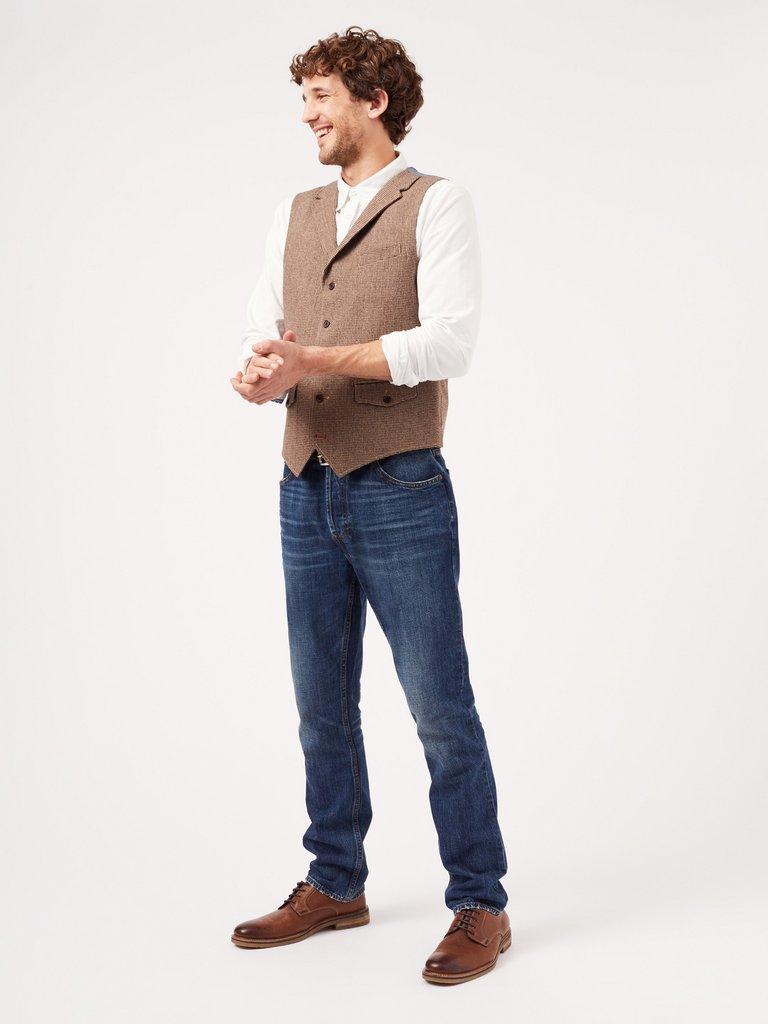 Galleon Check Waistcoat in BROWN - MODEL FRONT