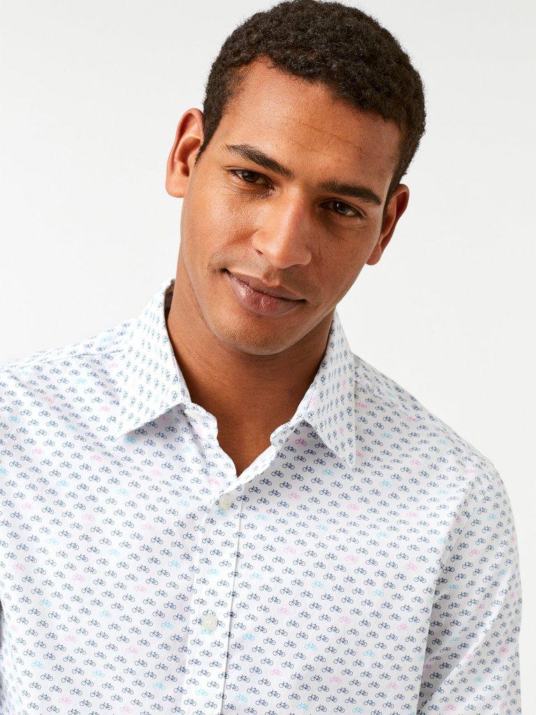 Anywear Bike Print Shirt in WHITE - MODEL DETAIL