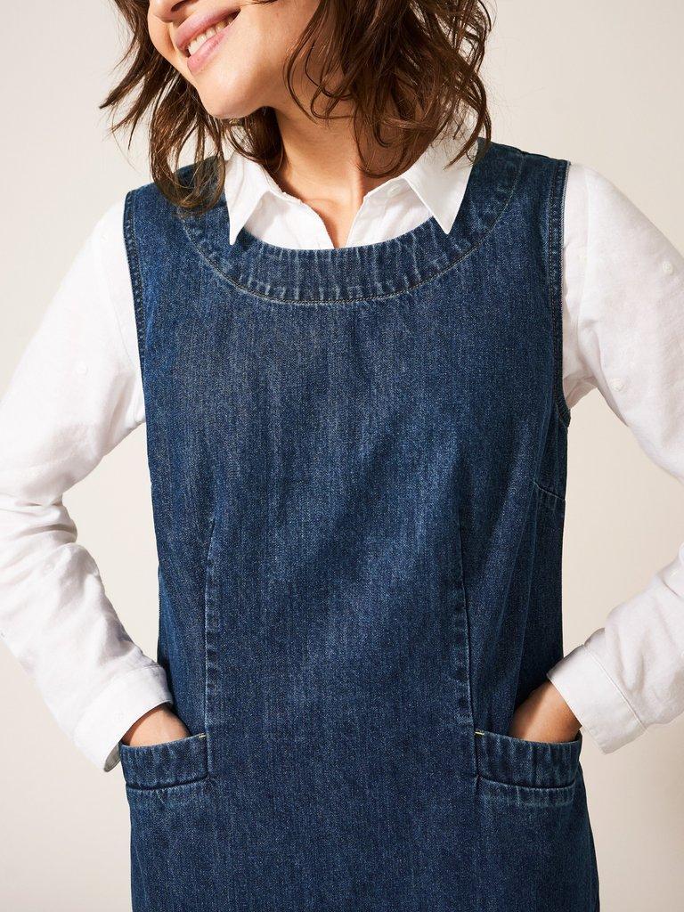 Albie Denim Dress in DENIM BLUE PLAIN - MODEL FRONT