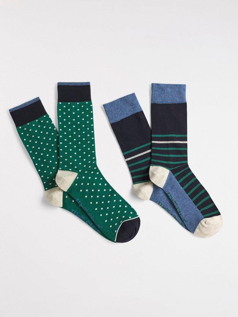 Spot  Stripe 2 Pack Socks in MULTI - FLAT FRONT