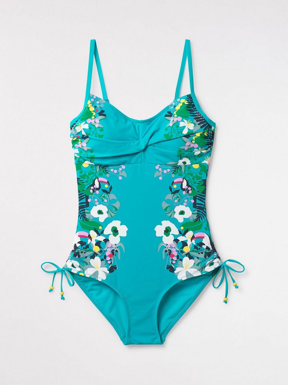 Toucan Placement Swimsuit in AQUA - FLAT FRONT