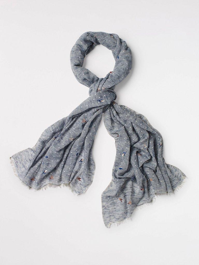 Little Wonders Emb Cat Scarf in DENIM BLUE - FLAT FRONT