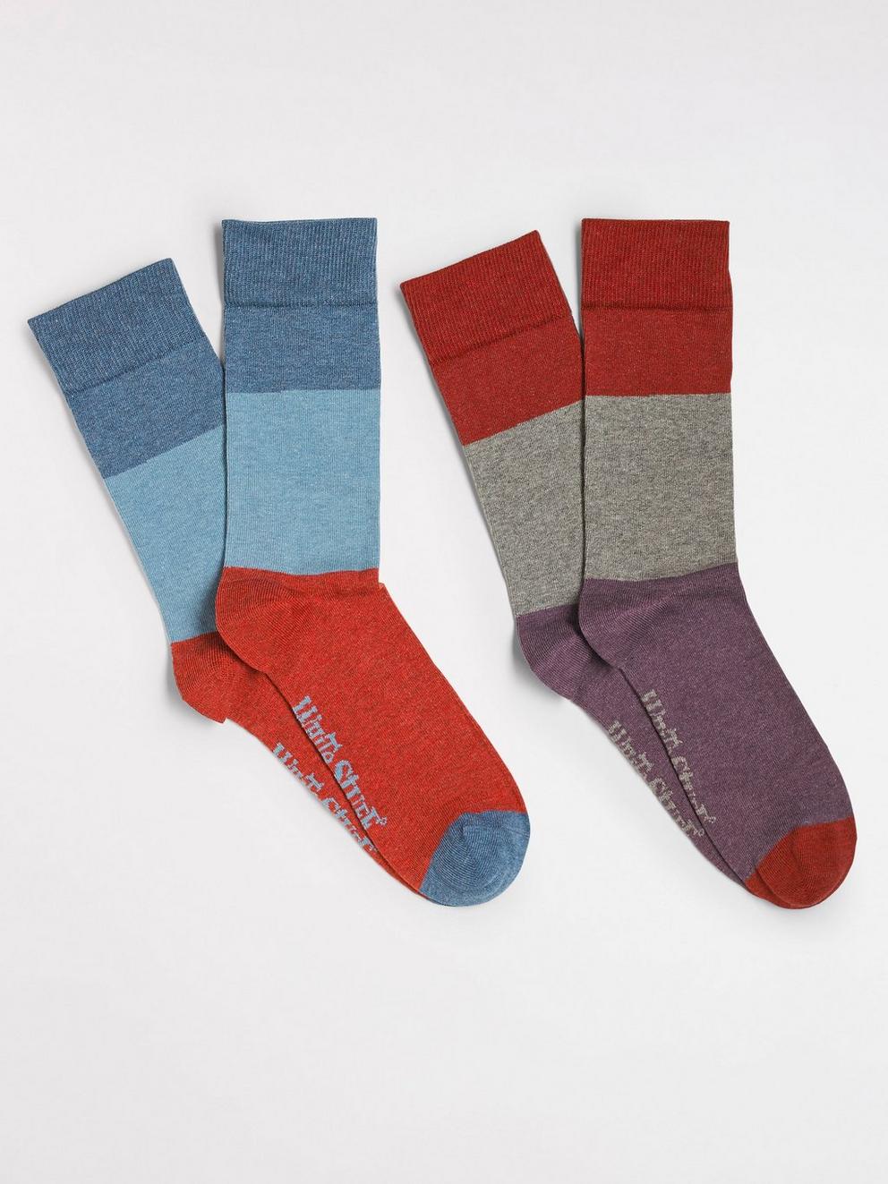 Colour Block 2 Pack Sock in MULTI - FLAT FRONT