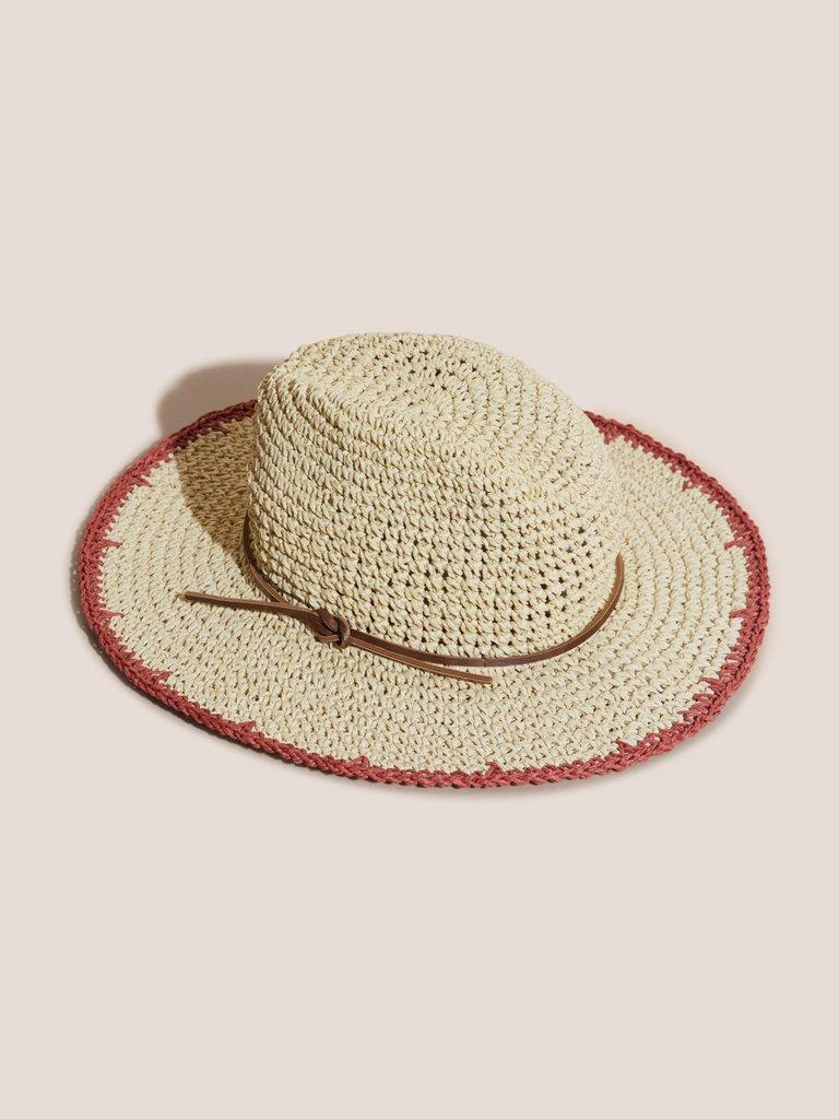 Flower Fedora Hat in NATURAL - FLAT FRONT