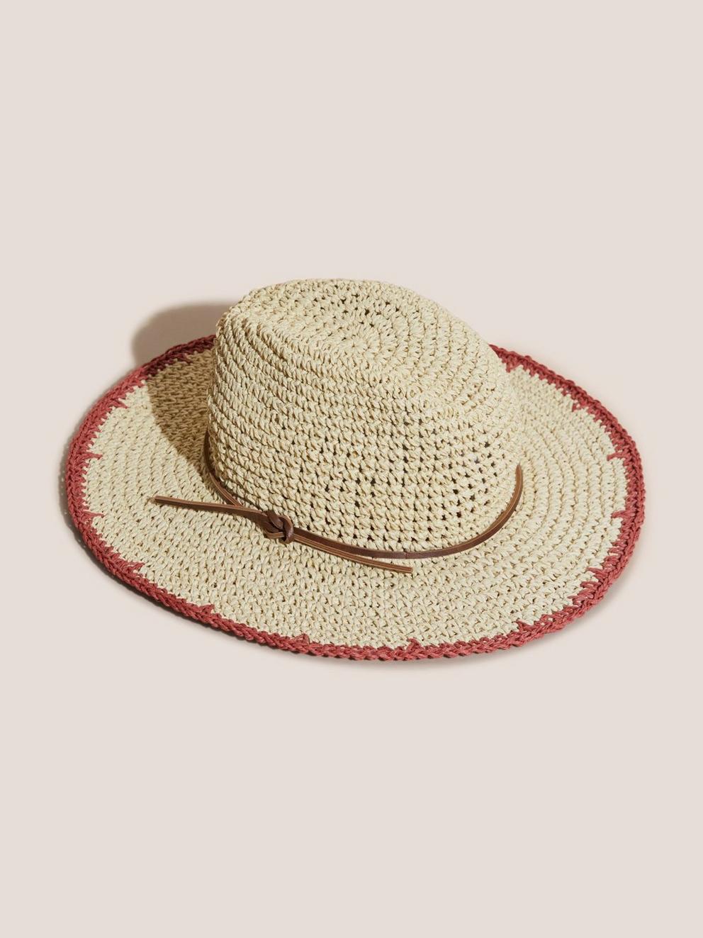 Flower Fedora Hat in NATURAL - FLAT FRONT