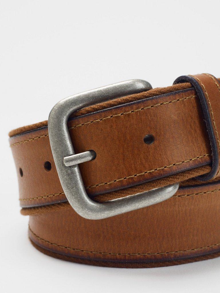 Twill Leather Belt in TAN - FLAT DETAIL