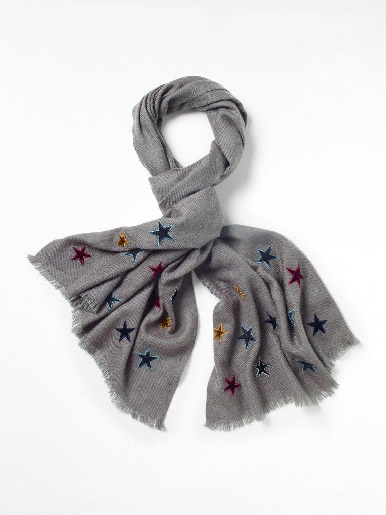 Verity Printed Viscose Scarf in FROST GREY PRINT - FLAT FRONT