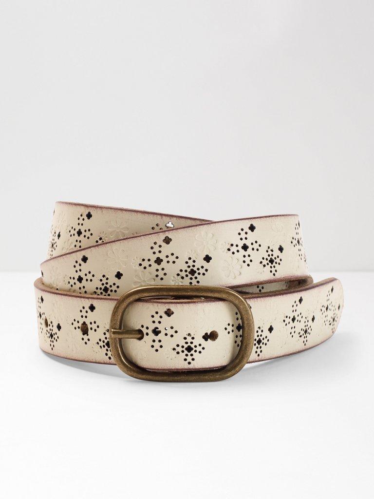 Annie Floral Emb Belt in BONE - FLAT FRONT