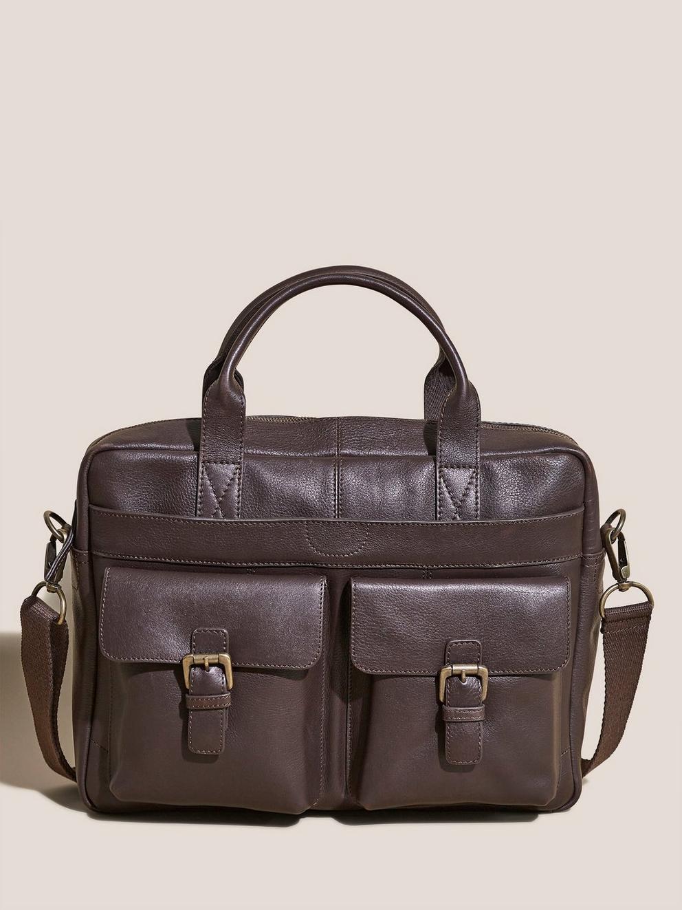 Finn Work Bag in DK BROWN - MODEL FRONT