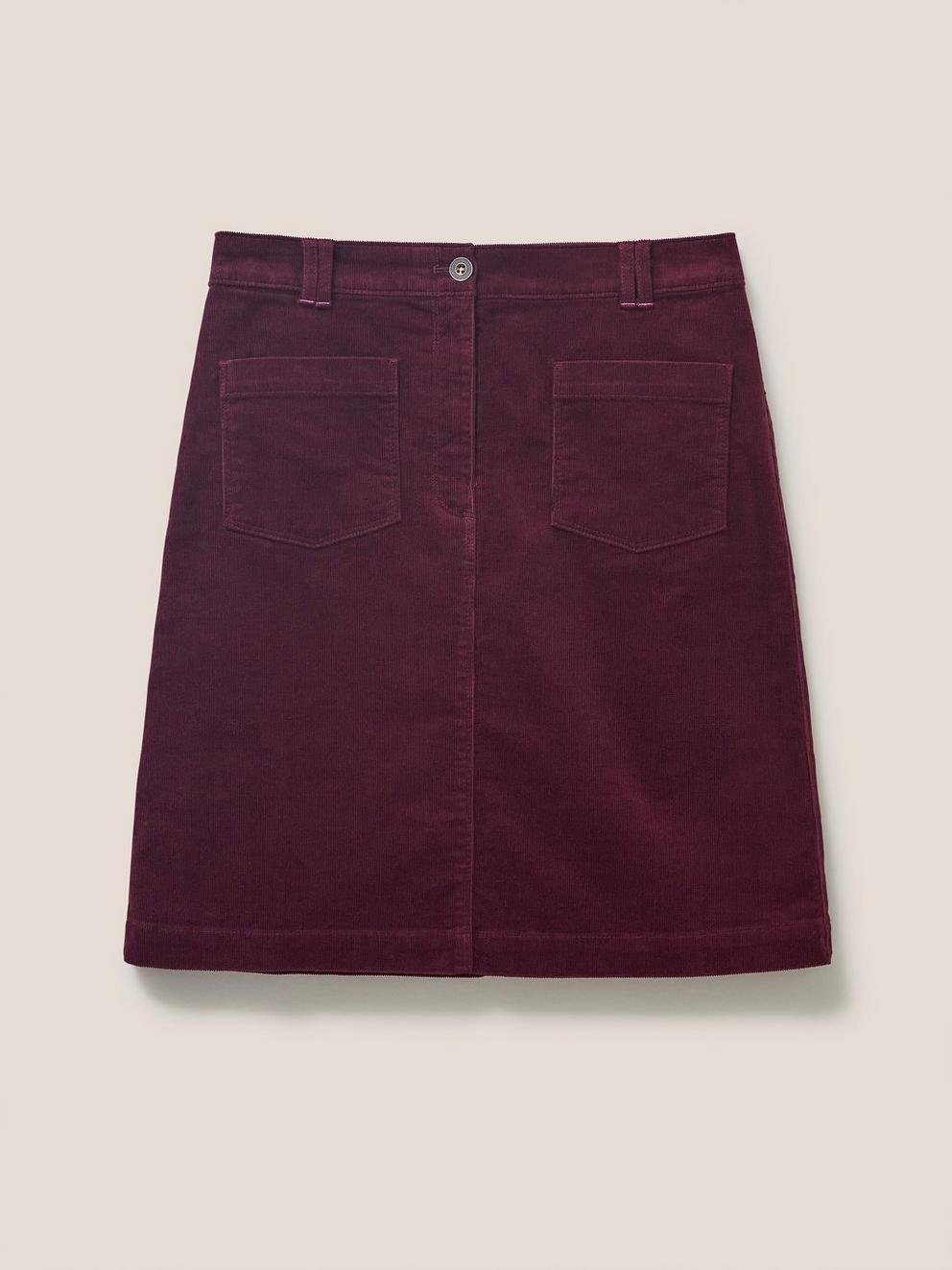 Clocktower Bloom Cord Skirt in MULBERRY PINK PLAIN - FLAT FRONT