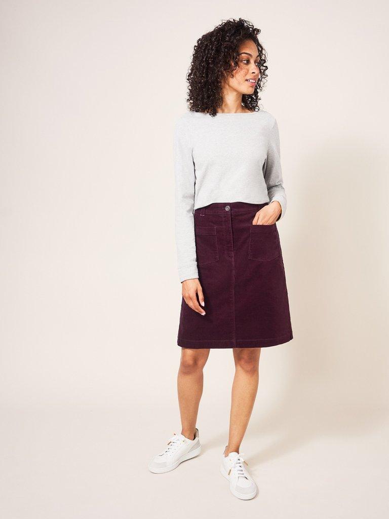 Clocktower Bloom Cord Skirt in MULBERRY PINK PLAIN - LIFESTYLE