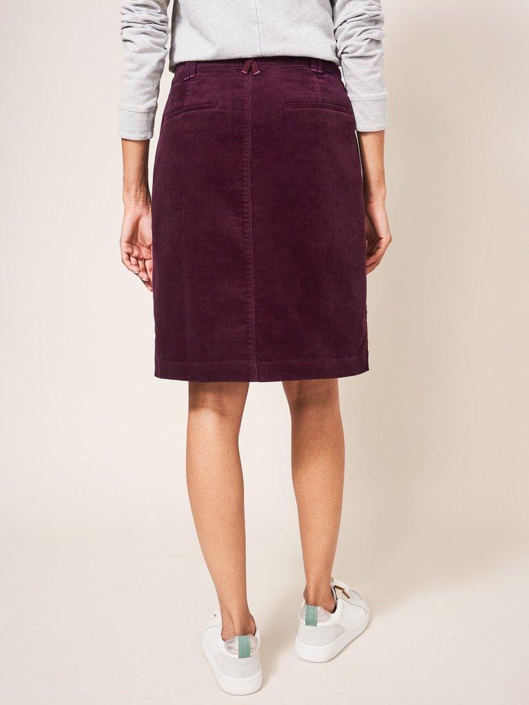 Clocktower Bloom Cord Skirt in MULBERRY PINK PLAIN - MODEL BACK